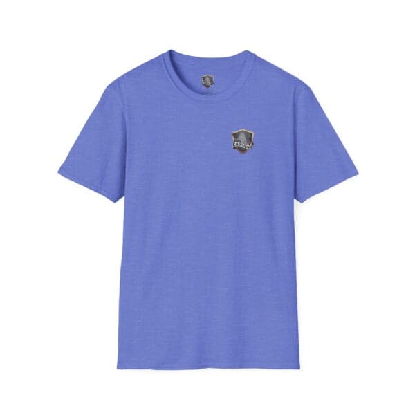 Kick Me T-Shirt in blue, featuring a small shield emblem on the left chest.