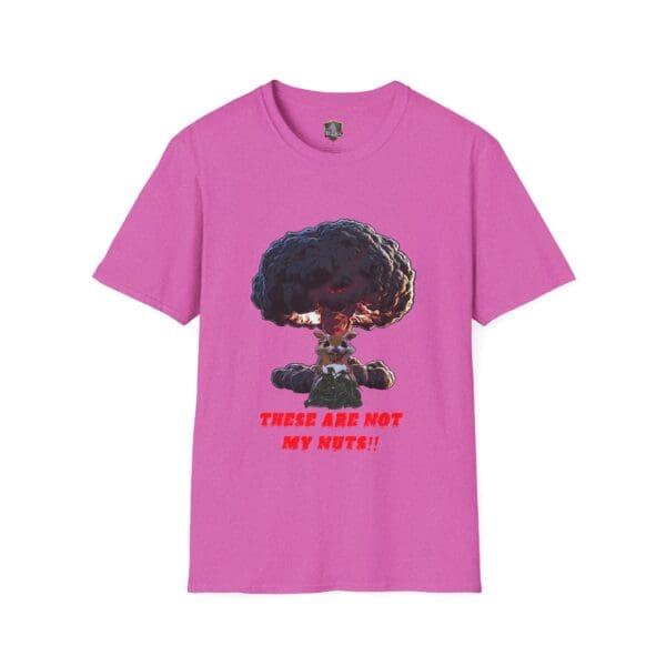 Pink T-shirt featuring a cartoonish explosion graphic and the text "Not My Nuts!!" in red.