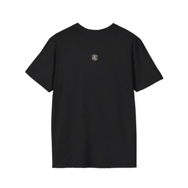 The Man T-Shirt in black, featuring a small embroidered emblem on the back near the neckline.