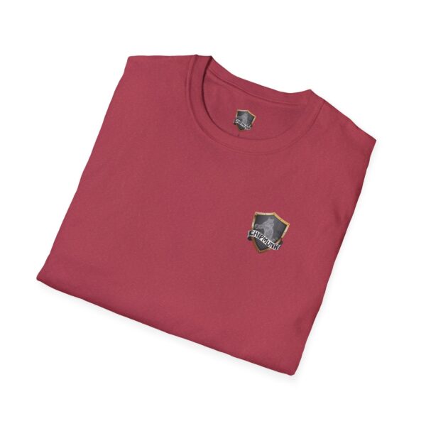 A folded maroon Doodleknockers Bus and Truck T-Shirt featuring a small shield emblem on the chest.