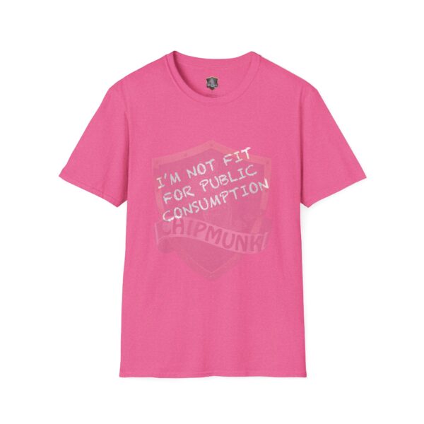 I'm Not Fit for Public Consumption' Shirt, featuring a pink design with the phrase "I'M NOT FIT FOR PUBLIC CONSUMPTION" and a subtle background graphic.