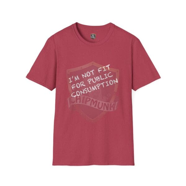 I'm Not Fit for Public Consumption" Shirt in red, featuring the phrase above a faded logo.