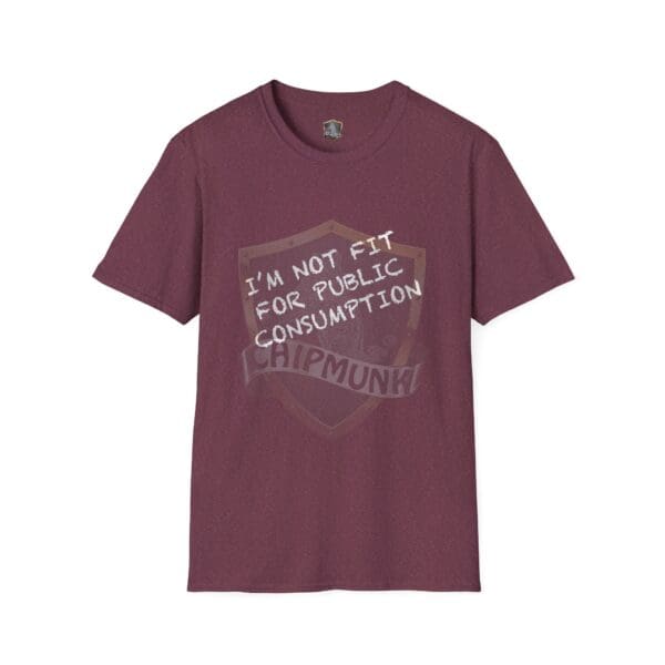 A maroon shirt featuring the text "'I'm Not Fit for Public Consumption'" printed in white.