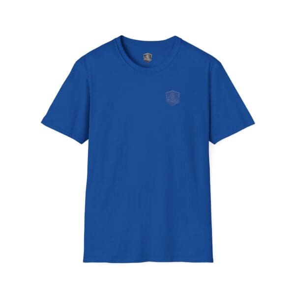 You Saw It Because We Brought It T-Shirt in blue featuring a subtle logo on the left chest.