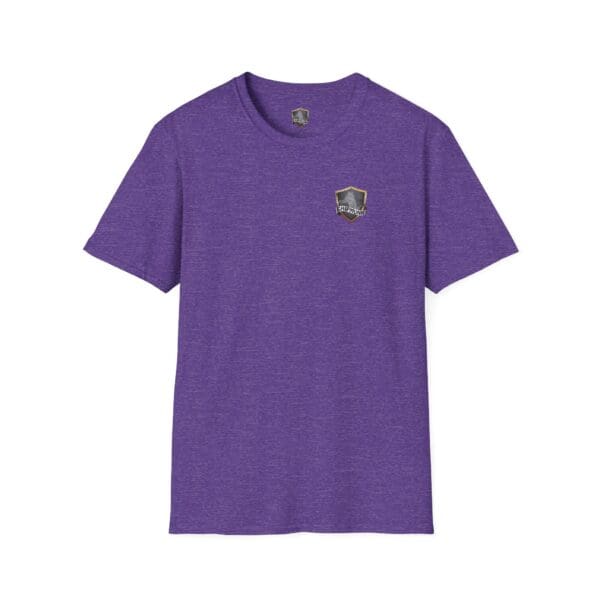 Purple "Put Your Lips To Good Use" T-shirt featuring a small shield logo on the left chest.