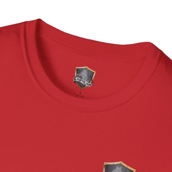 Vacation T-shirt in red, featuring a small emblem on the front and an inner collar label that reads "Chipmunk.