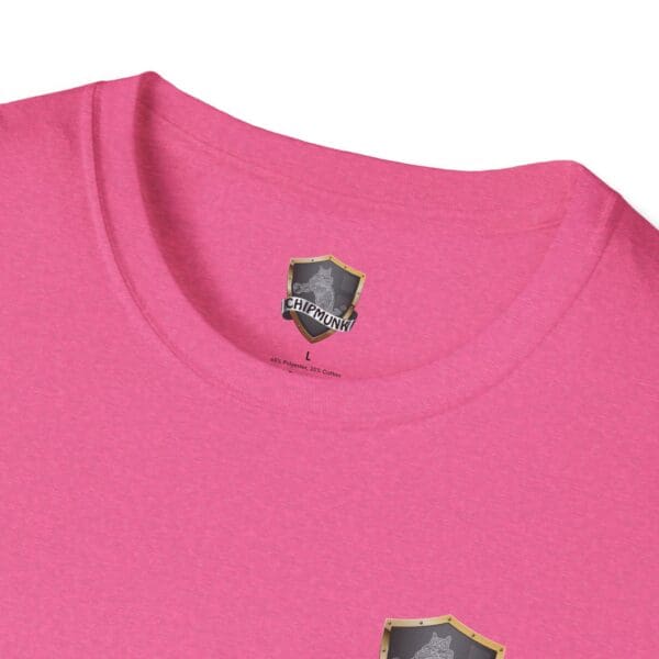 Put Your Lips To Good Use T-Shirt in pink, with "CHIPMUNK" logo on the inside neckline and a shield design.