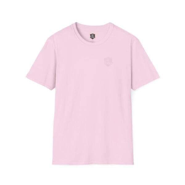 A light pink "You Bought It Because We Brought It" T-shirt featuring a small embroidered logo on the left chest.