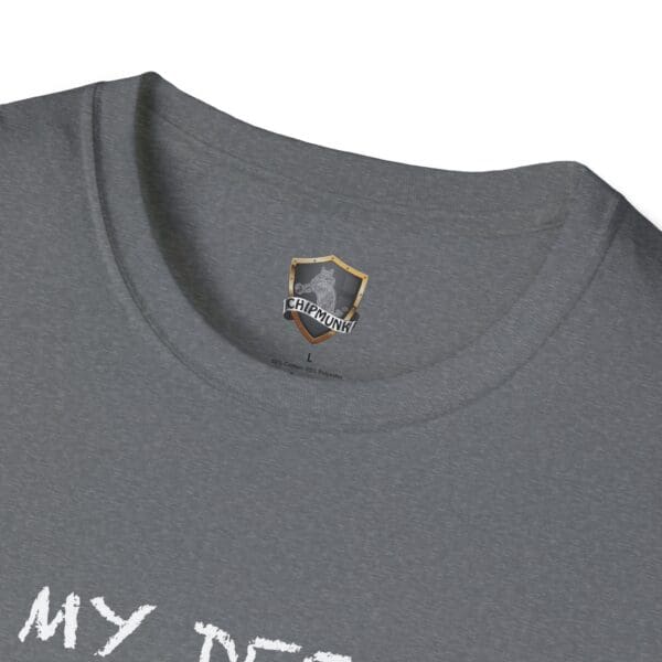 Unsupervised Mischief T-Shirt in grey, featuring a round neck with "Chipmunk" printed on the inside label.