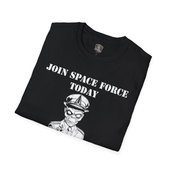 Join Space Force Today" Alien T-Shirt: Black with a cartoon alien in a military uniform and the text "JOIN SPACE FORCE TODAY.