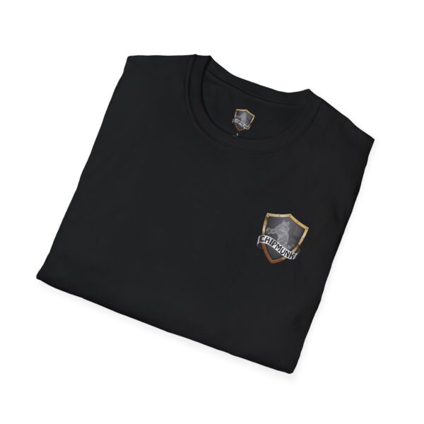 Folded black California Support Shirt T-Shirt with a printed shield logo on the chest.