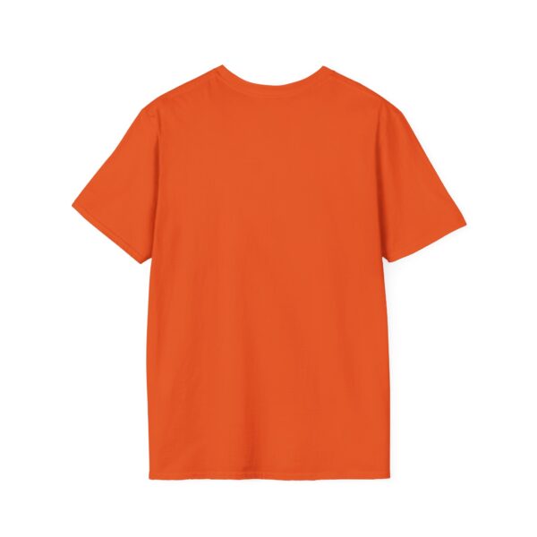 A view of the back of a Street Sign T-Shirt in orange with short sleeves.