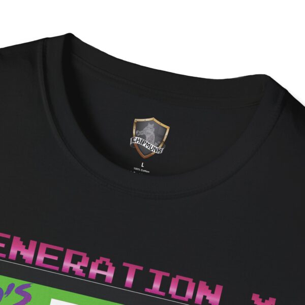 The Generation X Tape T-Shirt features "Generation X" printed in pink pixelated letters above a green rectangle with the "Chipmunk" brand label at the neckline.