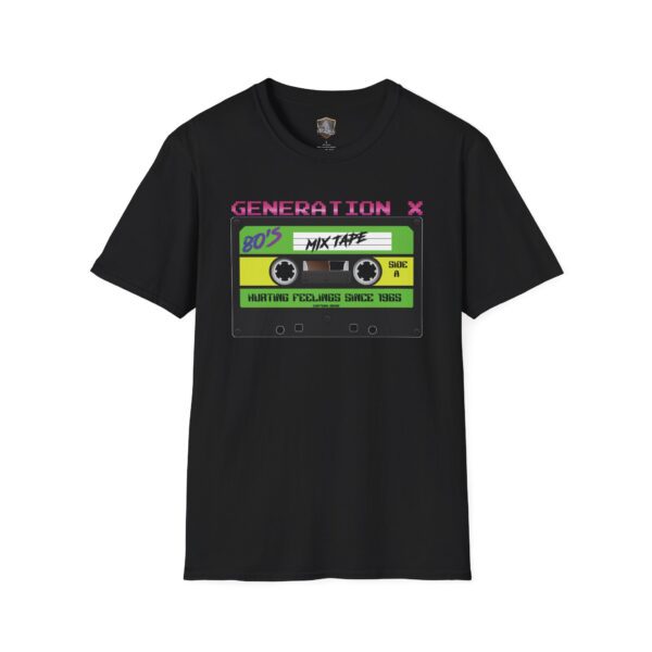 Generation X Tape T-Shirt, a black tee featuring a retro cassette tape with "Generation X" and "80's Mixtape" text.