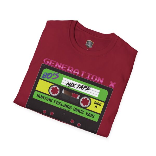 Red Generation X Tape T-Shirt with a retro cassette design, labeled "80's Mix Tape" featuring "Generation" and "Hurting Feelings Since 1985.